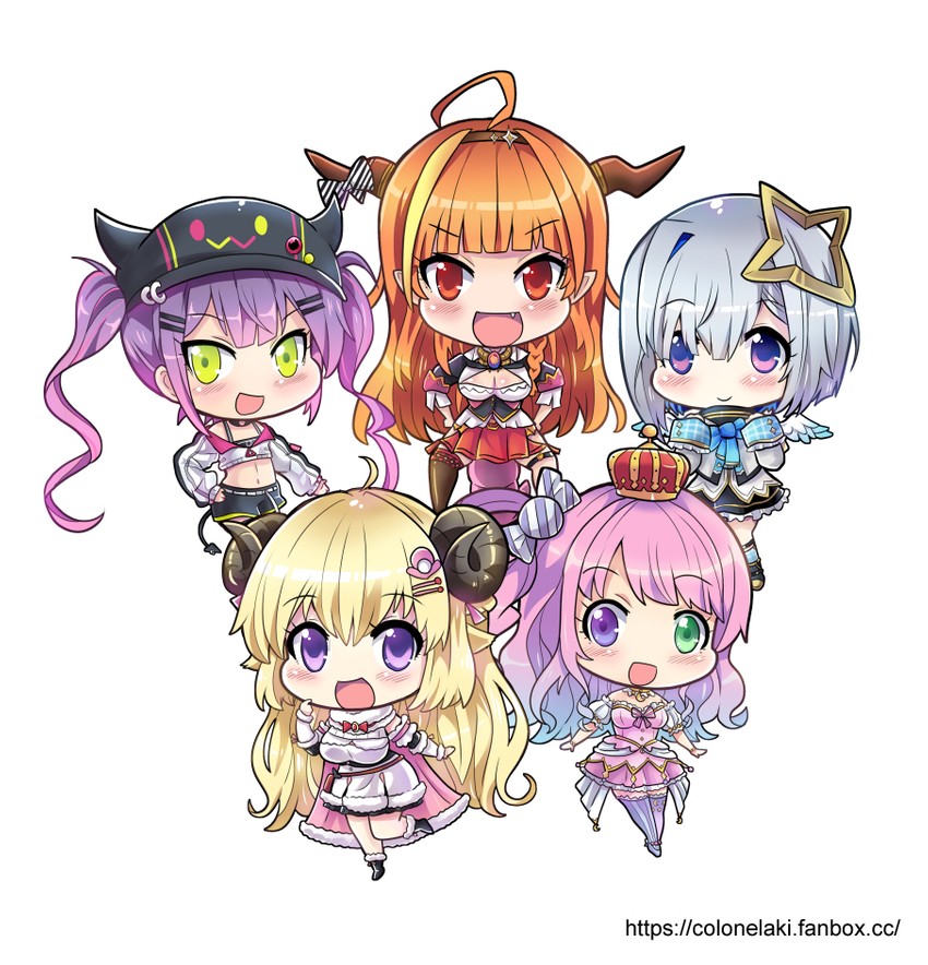 tokoyami towa, amane kanata, kiryu coco, tsunomaki watame, himemori luna, and 1 more (hololive) drawn by colonel_aki