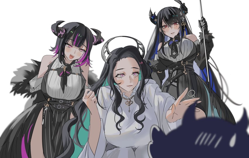 nerissa ravencroft, jailbird, aradia ravencroft, and malpha ravencroft (hololive and 1 more) drawn by set7