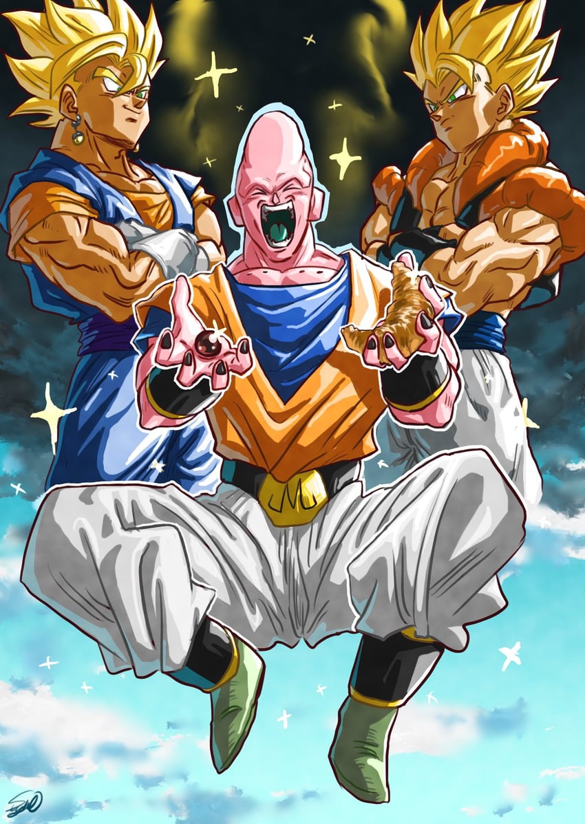 gogeta, vegetto, majin buu, and super buu (dragon ball and 1 more) drawn by stynl_f