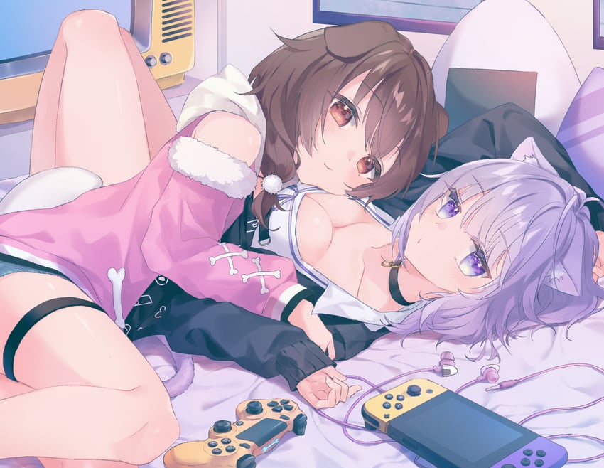nekomata okayu and inugami korone (hololive) drawn by gintama_10102