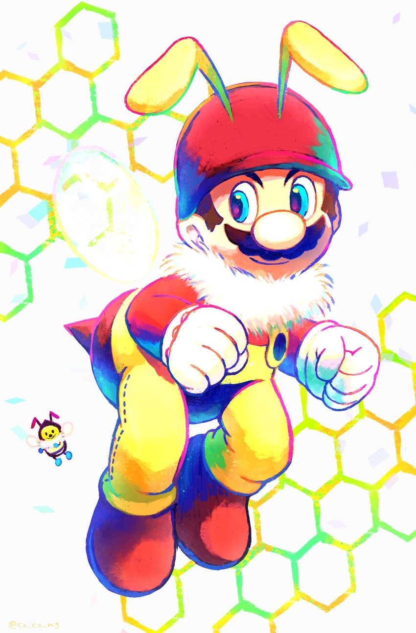 mario, bee mario, and honeybee (mario and 1 more) drawn by co_co_mg