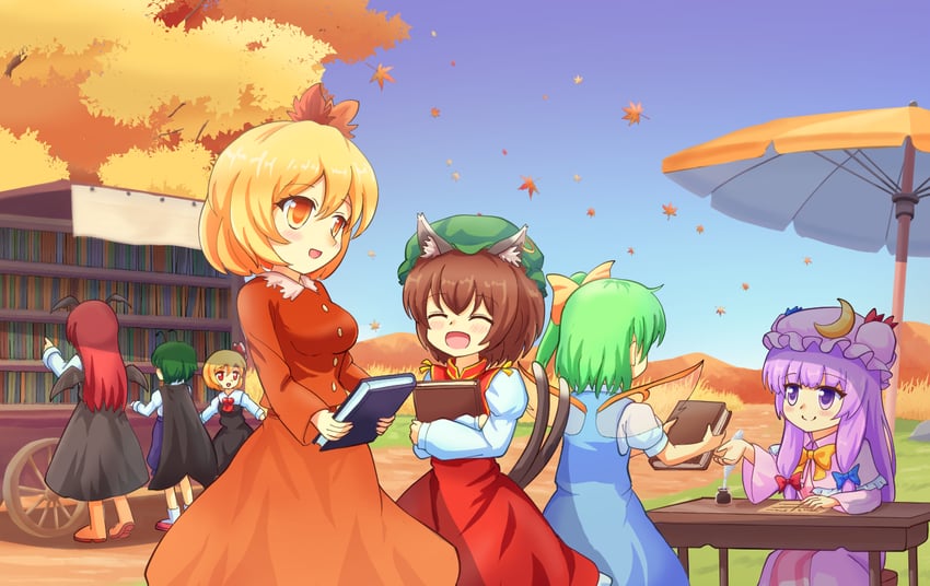 patchouli knowledge, rumia, chen, koakuma, daiyousei, and 2 more (touhou) drawn by yoruniwa