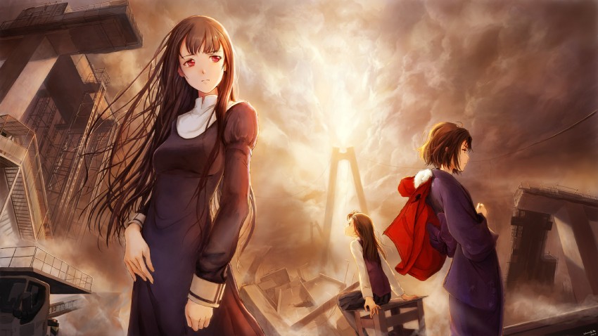 ryougi shiki, asagami fujino, and kokutou azaka (kara no kyoukai) drawn by shiika_sadamasa