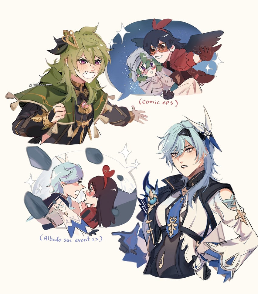 eula, amber, and collei (genshin impact) drawn by ninan_nnn