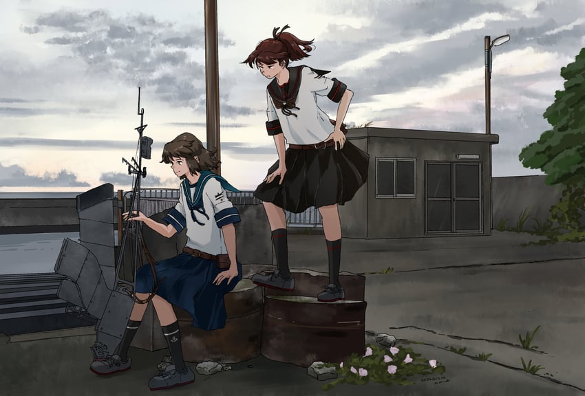 shikinami, miyuki, and shikinami kai ni (kantai collection) drawn by kuragare