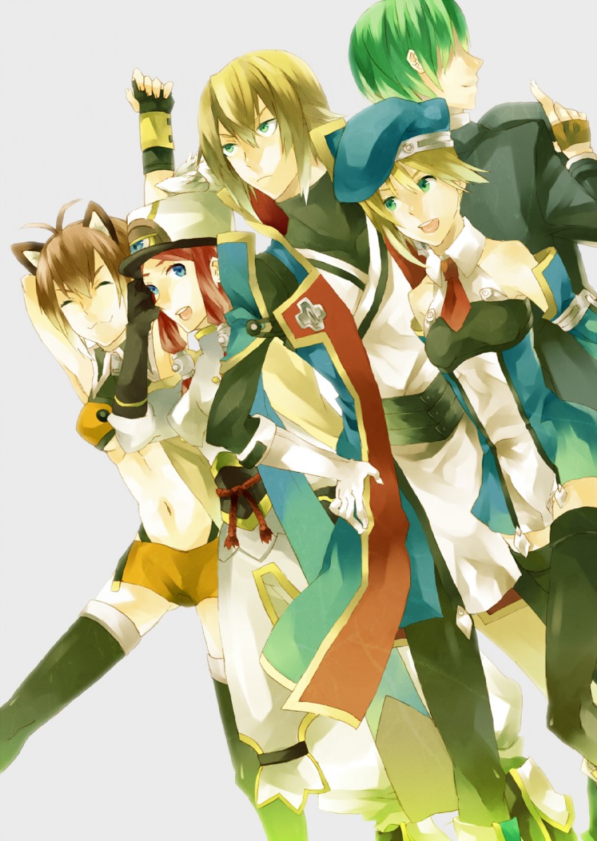 makoto nanaya, noel vermillion, jin kisaragi, tsubaki yayoi, and hazama (blazblue) drawn by fujino_sato