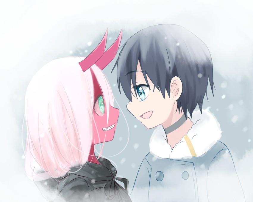 zero two and hiro (darling in the franxx) drawn by taki325555