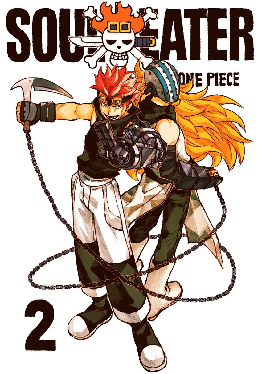 eustass kid, killer, black star, and nakatsukasa tsubaki (one piece and 1 more) drawn by b_kungya