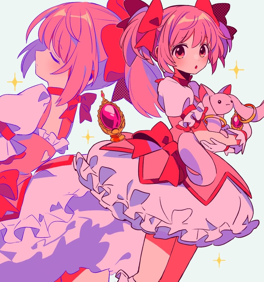 kaname madoka and kyubey (mahou shoujo madoka magica) drawn by sanamaru_(sana79261827)