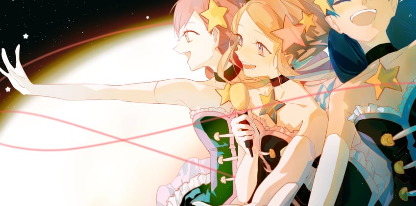 takakura himari, utada hikari, and isora hibari (mawaru penguindrum) drawn by harumimi