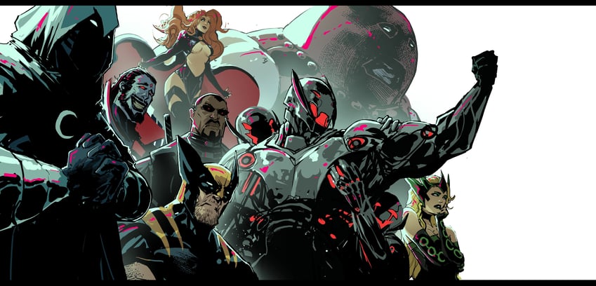 wolverine, moon knight, ultron, juggernaut, blade, and 3 more (marvel and 4 more) drawn by kjlbs
