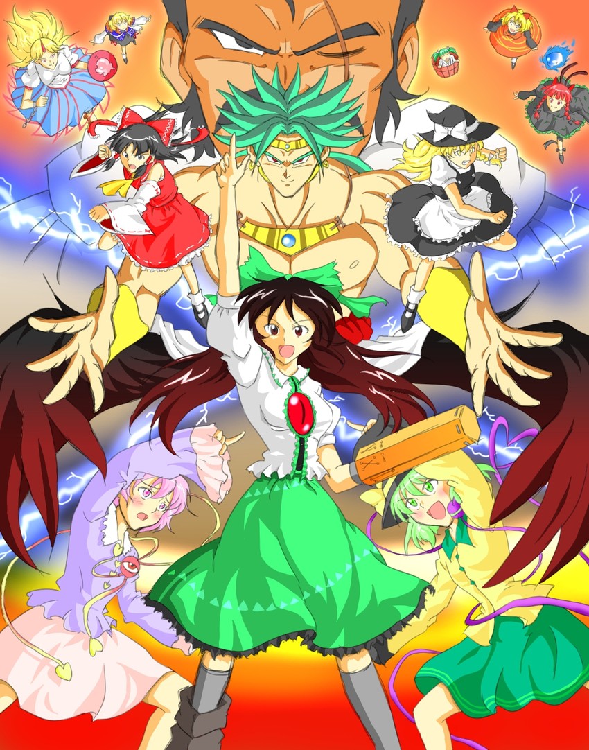 hakurei reimu, kirisame marisa, komeiji koishi, komeiji satori, kaenbyou rin, and 7 more (touhou and 2 more) drawn by ohoho