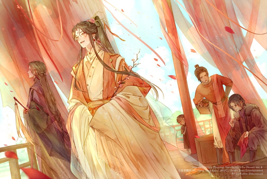 xie lian, hua cheng, mu qing, feng xin, and mei nianqing (tianguan cifu) drawn by kkcoocool
