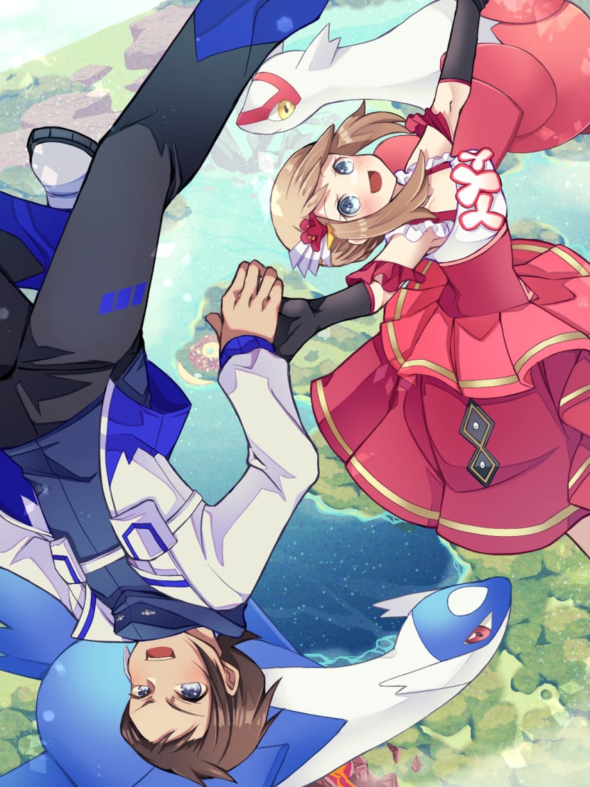 brendan, latias, latios, and may (pokemon and 1 more) drawn by mochi_(g_mochi)