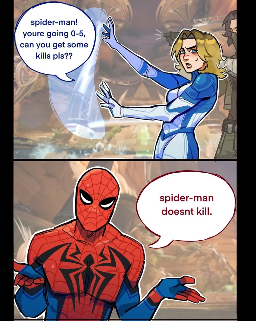 spider-man, sue storm, bucky barnes, and winter soldier (marvel and 5 more) drawn by ahh412315686069