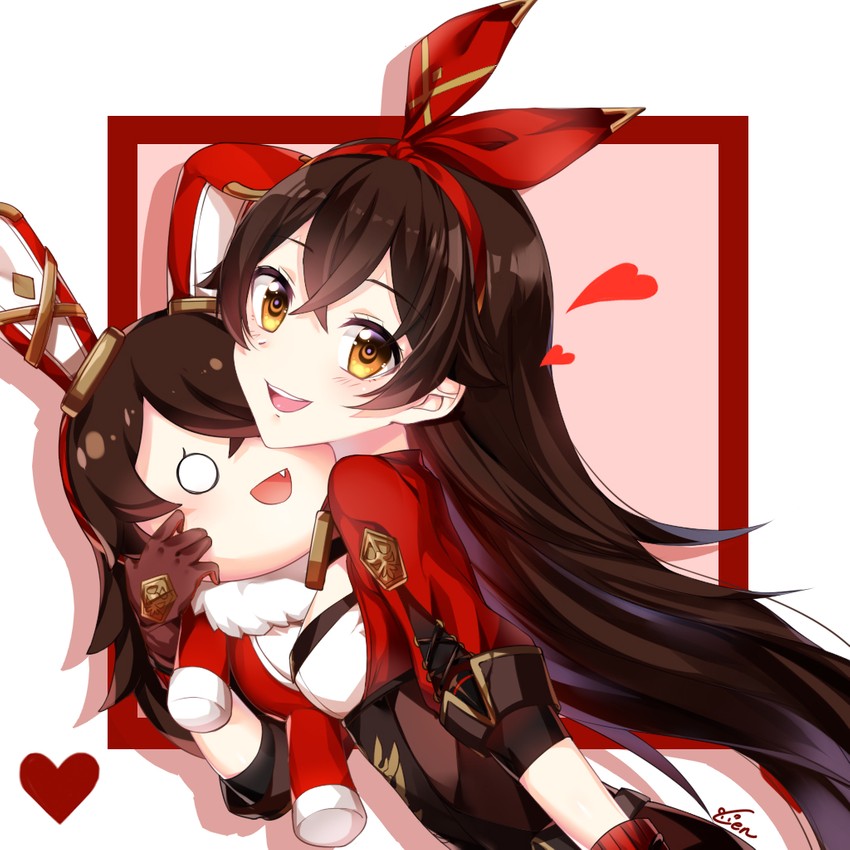 amber and baron bunny (genshin impact) drawn by cen_(cenll)