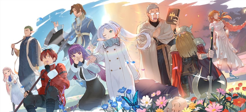 frieren, fern, stark, himmel, eisen, and 5 more (sousou no frieren) drawn by ve_0ekaki