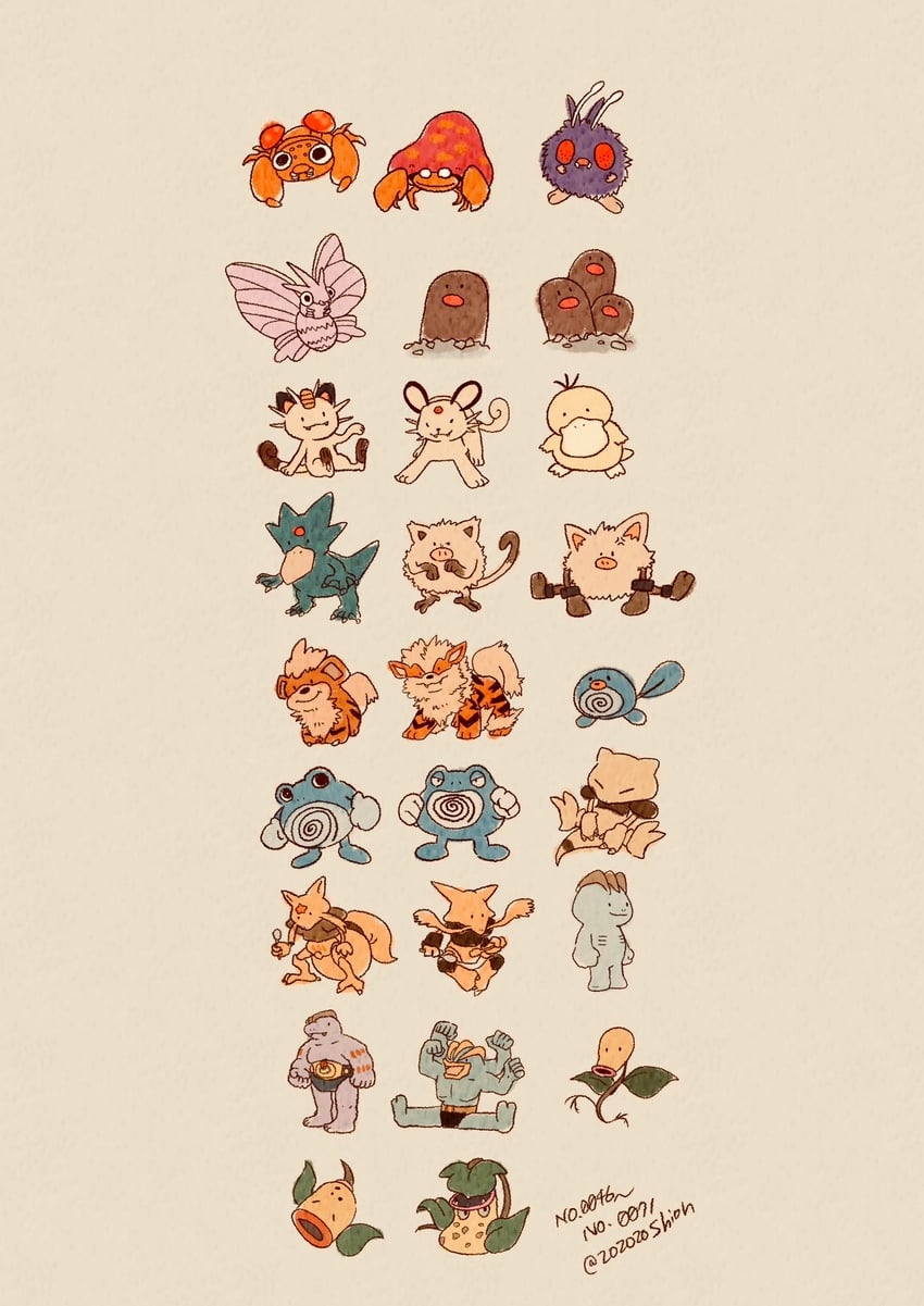 meowth, psyduck, arcanine, machamp, diglett, and 21 more (pokemon) drawn by zozozoshion