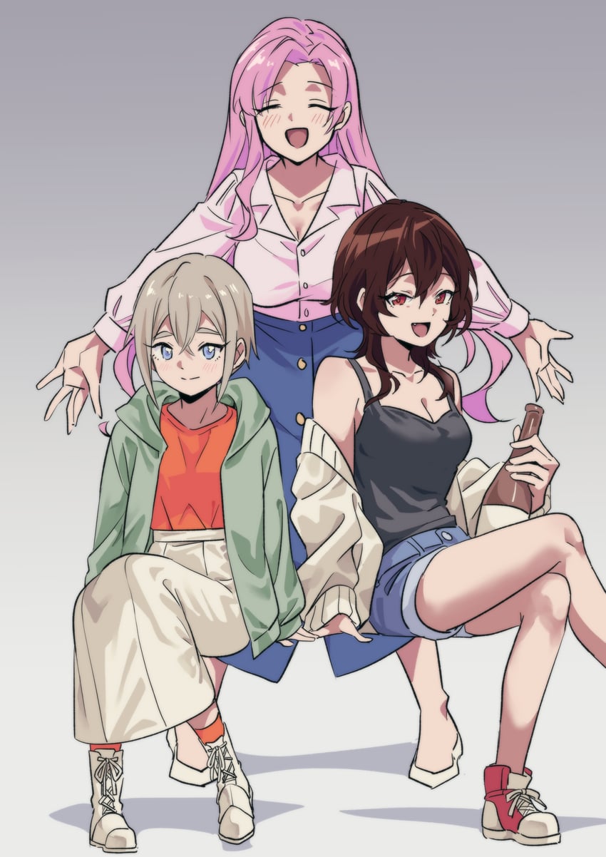 hanazono hahari, sutou iku, and bonnouji momoha (kimi no koto ga dai dai dai dai daisuki na 100-nin no kanojo) drawn by mado_cat02