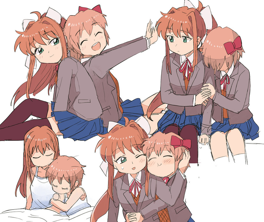 monika and sayori (doki doki literature club) drawn by tsubobot