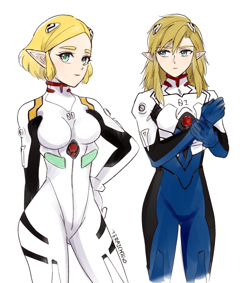 link, princess zelda, ayanami rei, and ikari shinji (the legend of zelda and 2 more) drawn by teraichigo