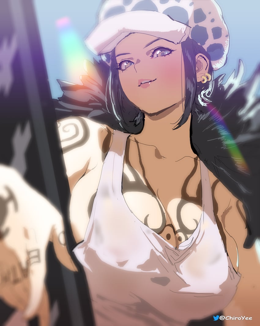 trafalgar law and law-chan (one piece) drawn by chiro_yee