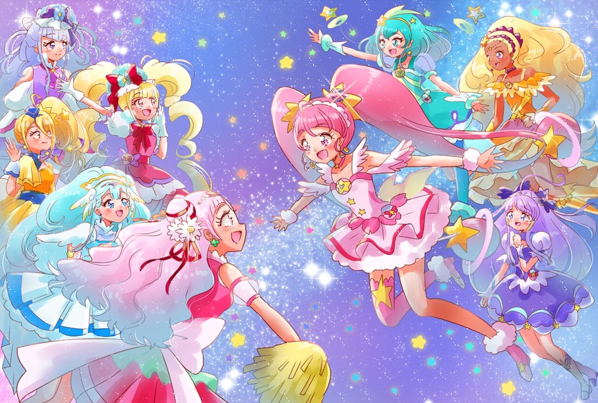 hagoromo lala, hoshina hikaru, nono hana, yakushiji saaya, ruru amour, and 13 more (precure and 2 more) drawn by sushineta