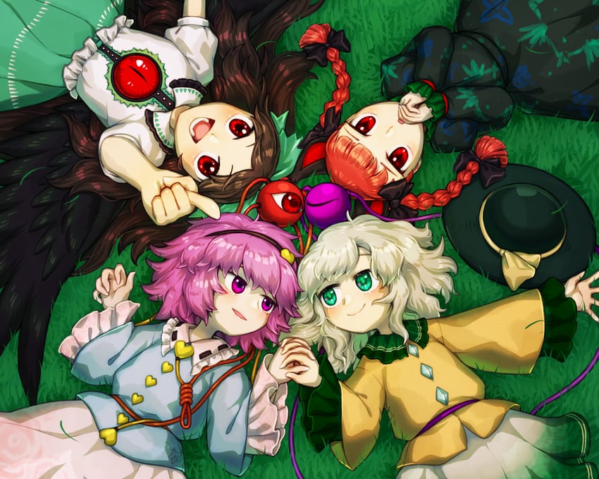 komeiji koishi, komeiji satori, kaenbyou rin, and reiuji utsuho (touhou) drawn by orusuta961