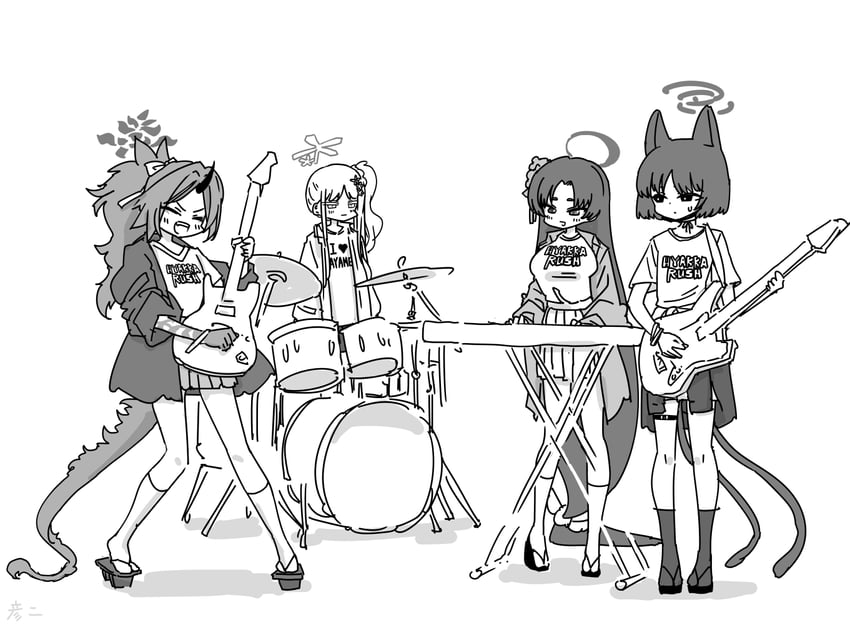 kikyou, kazusa, yukari, natsu, airi, and 3 more (blue archive) drawn by nishino_hikoji