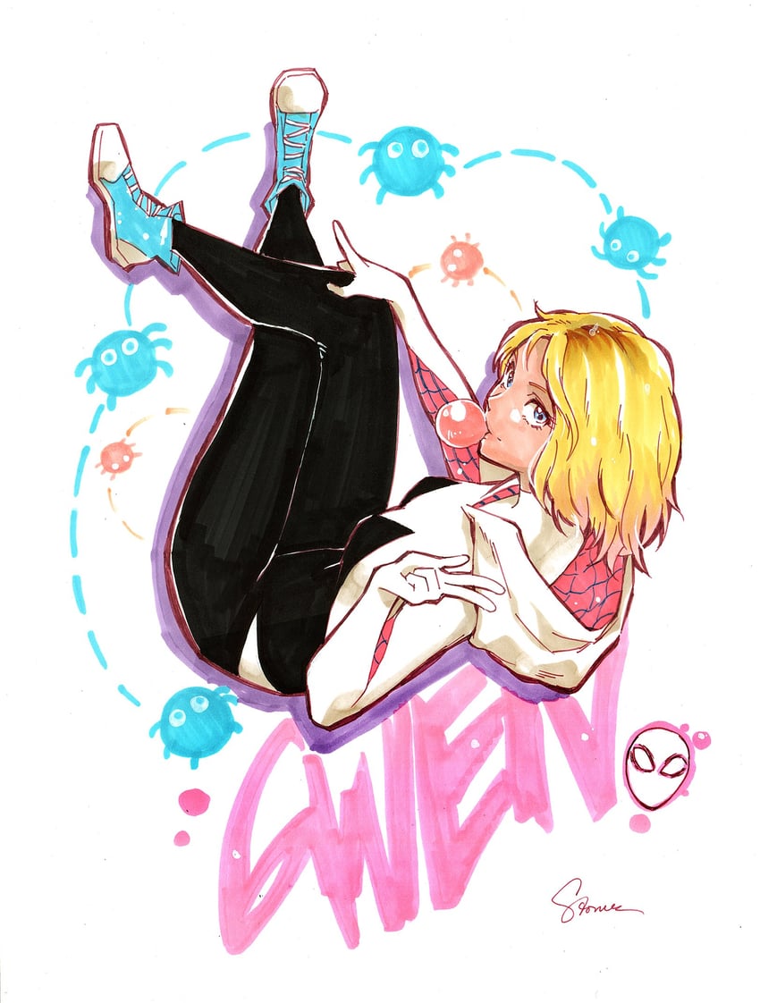 spider-gwen and gwen stacy (marvel and 2 more) drawn by sao_(saowee)