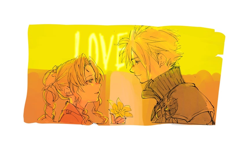 cloud strife and aerith gainsborough (final fantasy and 3 more) drawn by ringon