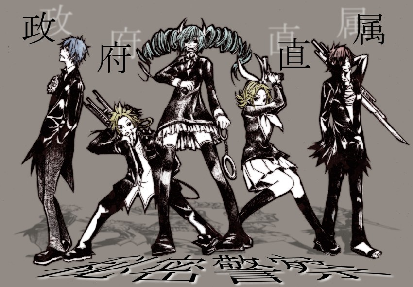 hatsune miku, kagamine rin, kagamine len, kaito, and meiko (vocaloid and 1 more) drawn by gui_deng