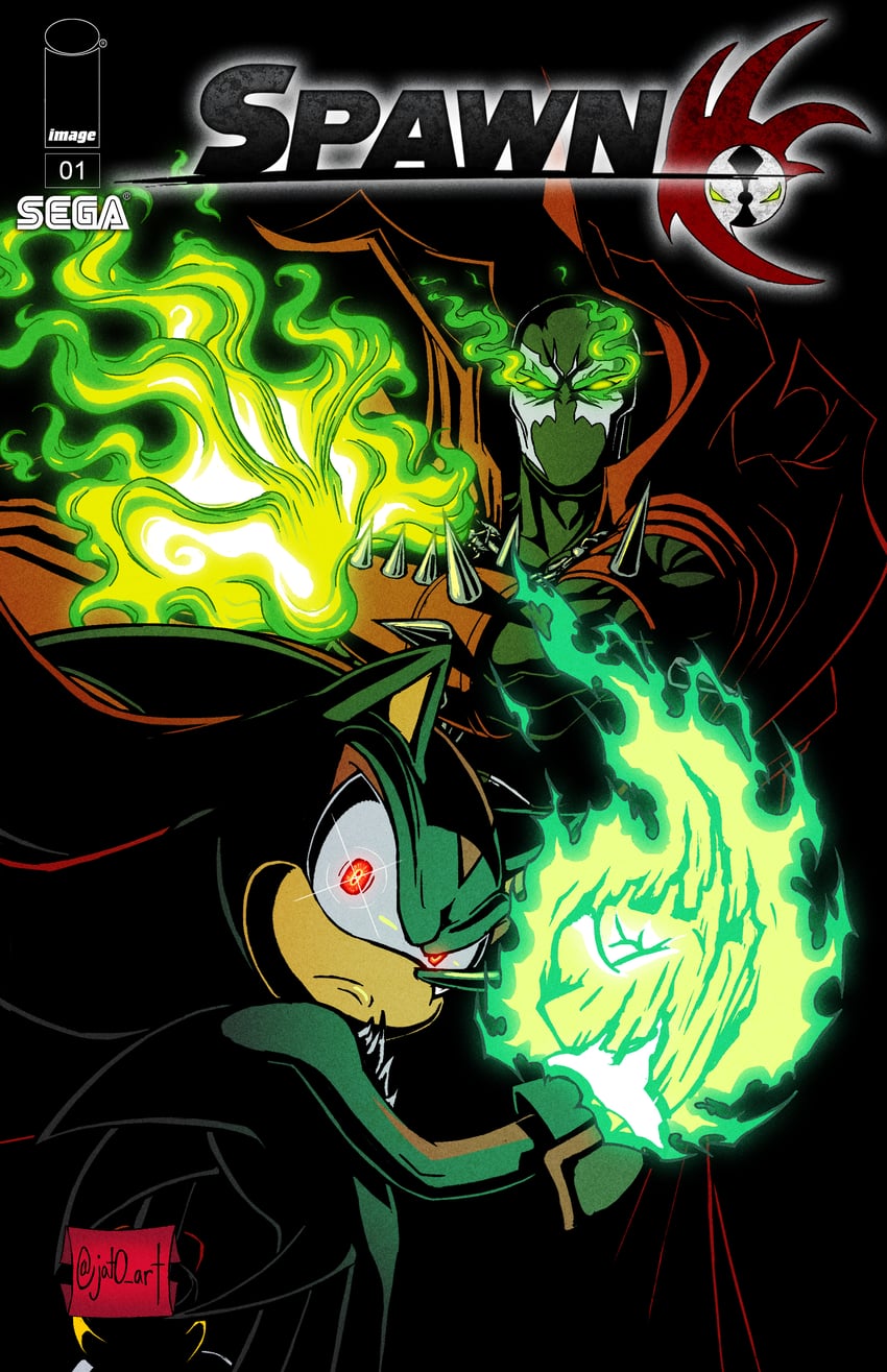 shadow the hedgehog and spawn (sonic and 3 more) drawn by jat0_art