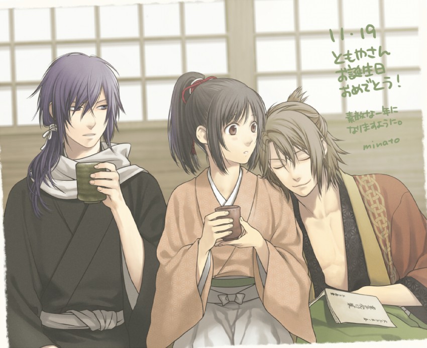 yukimura chizuru, saitou hajime, and okita souji (hakuouki shinsengumi kitan) drawn by minato_(robin)