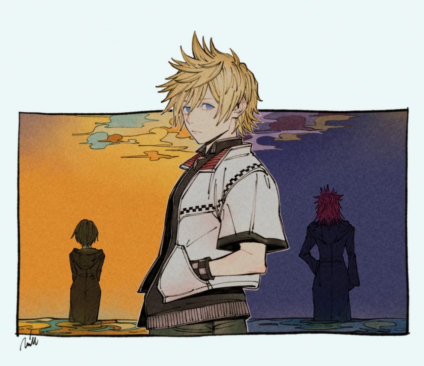 roxas, xion, and axel (kingdom hearts and 1 more) drawn by mim_(mimya0600)