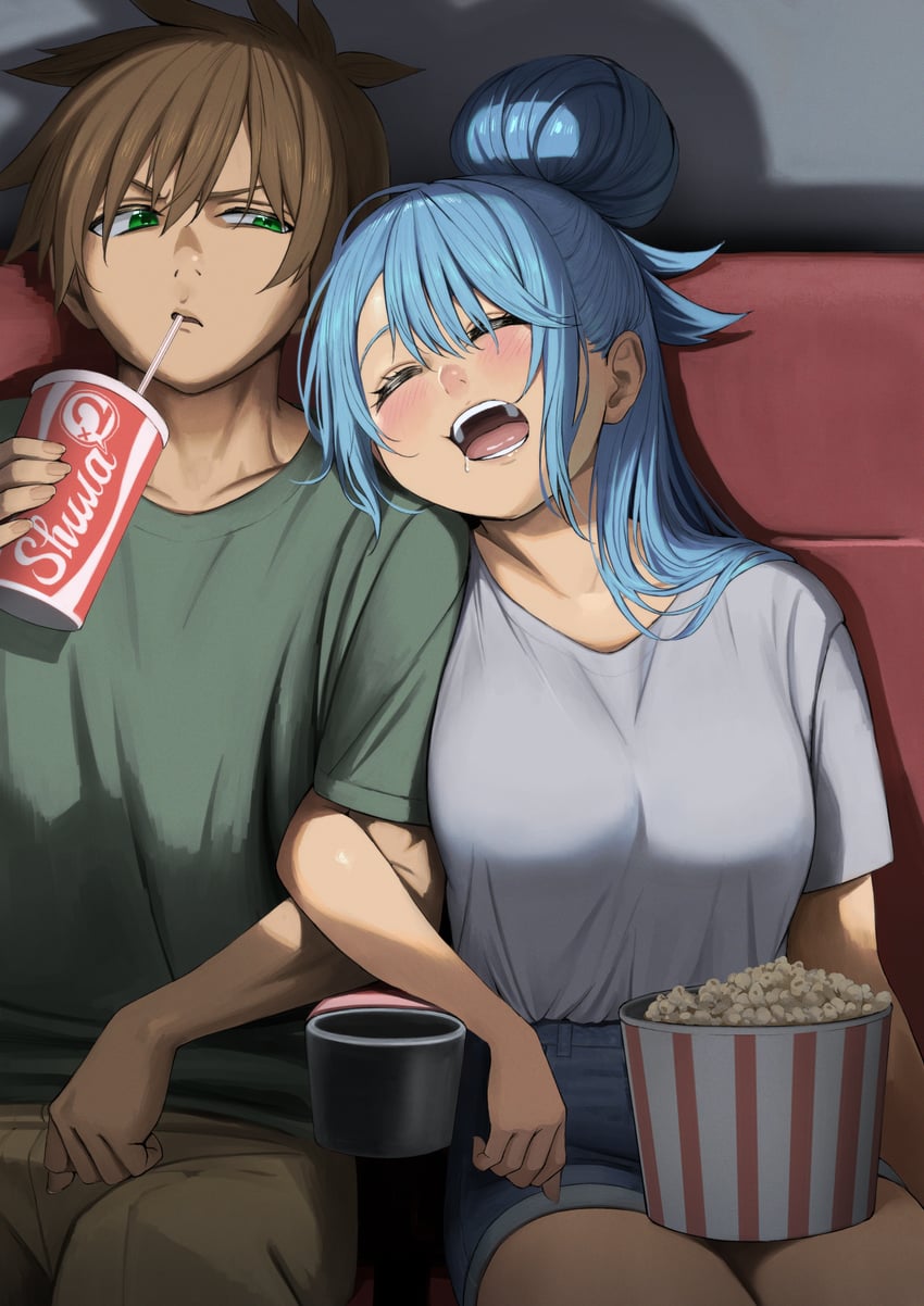 aqua and satou kazuma (kono subarashii sekai ni shukufuku wo!) drawn by izawa_(bhive003)