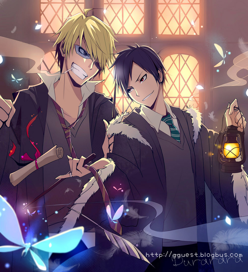 orihara izaya and heiwajima shizuo (wizarding world and 2 more) drawn by bobo_(pixiv1356313)