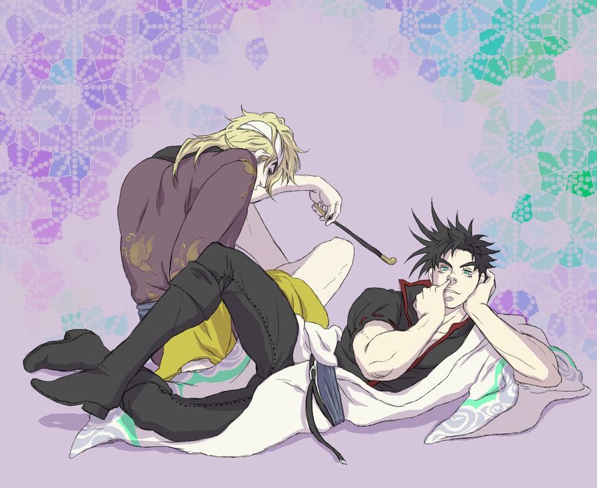 joseph joestar, dio brando, sakata gintoki, takasugi shinsuke, sugita tomokazu, and 1 more (jojo no kimyou na bouken and 3 more) drawn by 46nosuke