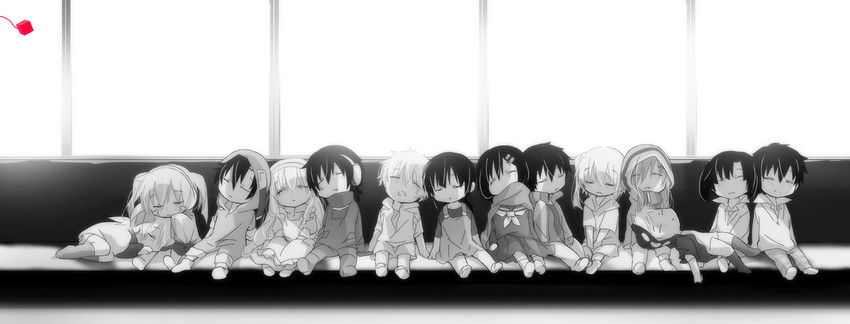 tateyama ayano, kozakura marry, kisaragi shintarou, kido tsubomi, ene, and 9 more (kagerou project and 1 more) drawn by sakakimu
