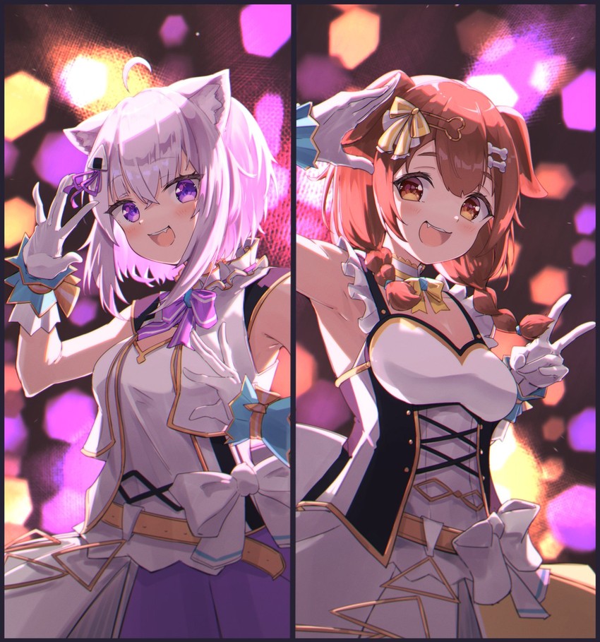 nekomata okayu and inugami korone (hololive) drawn by namaonpa