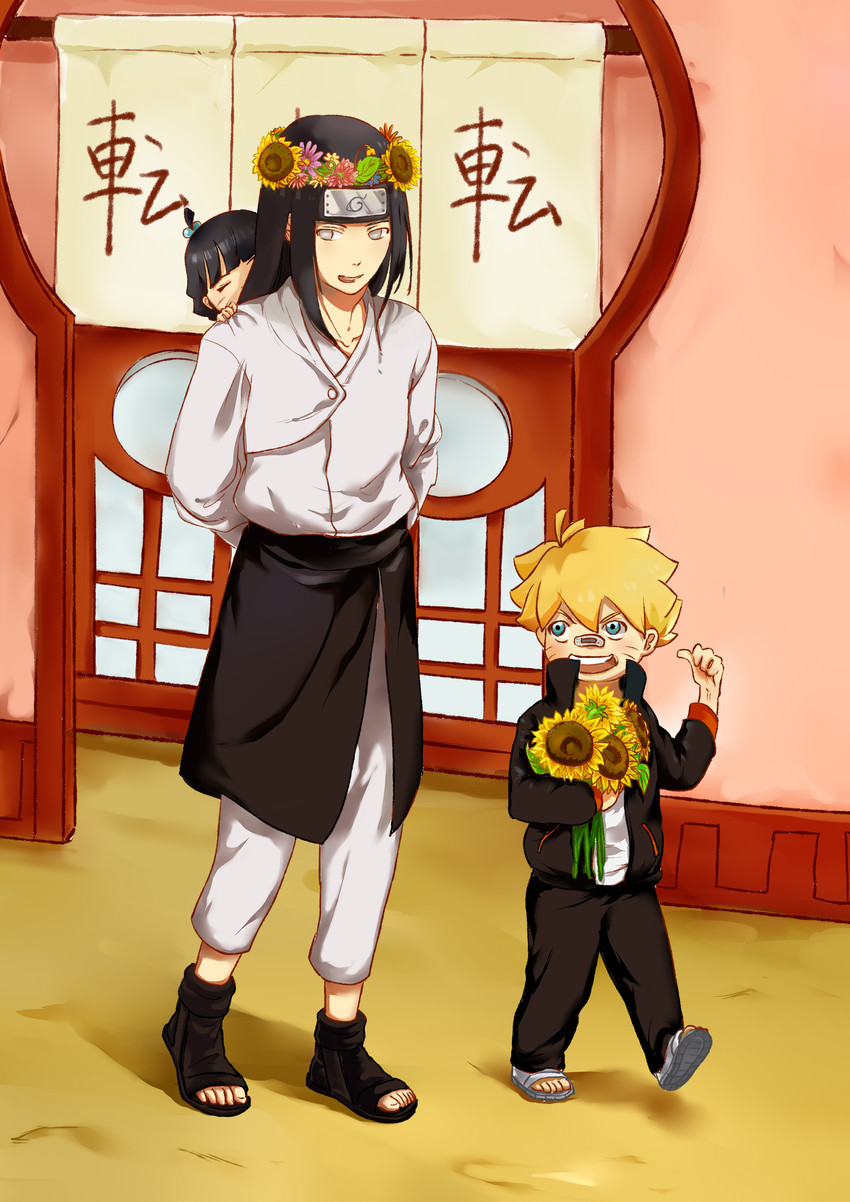 uzumaki boruto, uzumaki himawari, and hyuuga neji (naruto) drawn by shu_qiao_xiao_co