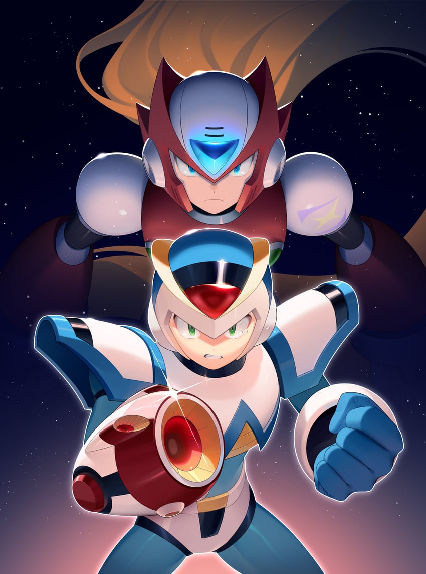 zero, x, and first armor x (mega man and 2 more) drawn by buzzsaw_(6631455)