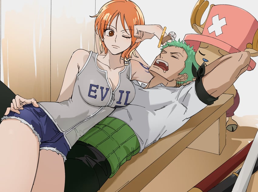nami, roronoa zoro, and tony tony chopper (one piece) drawn by 41097772s