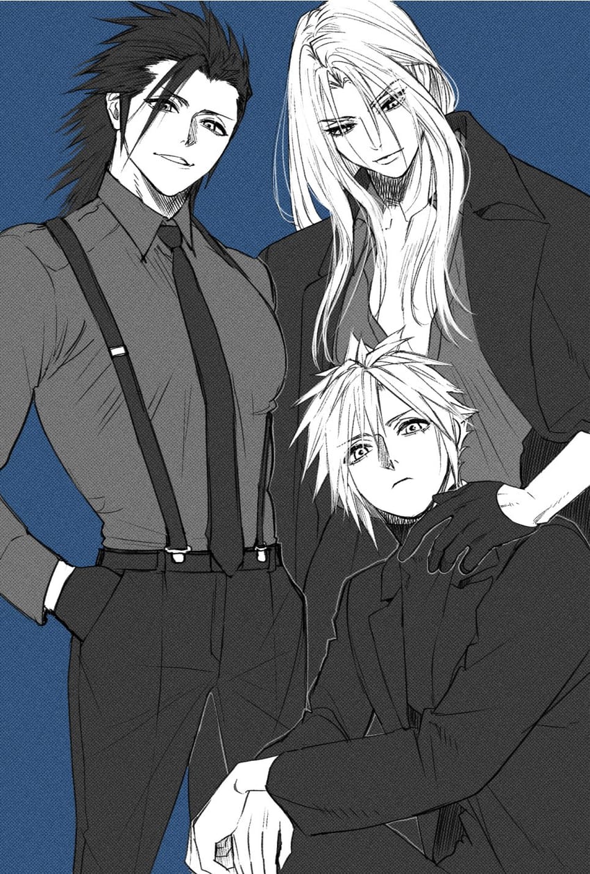 cloud strife, sephiroth, and zack fair (final fantasy and 2 more) drawn by ah_yoshimizu