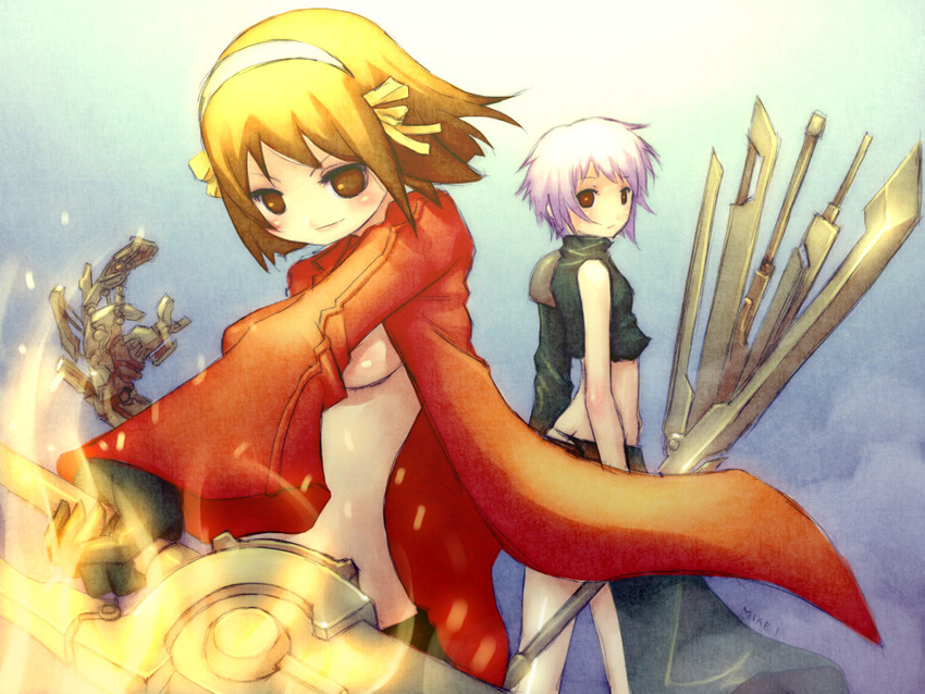 cloud strife, suzumiya haruhi, nagato yuki, and dante (final fantasy and 4 more) drawn by mike_inel