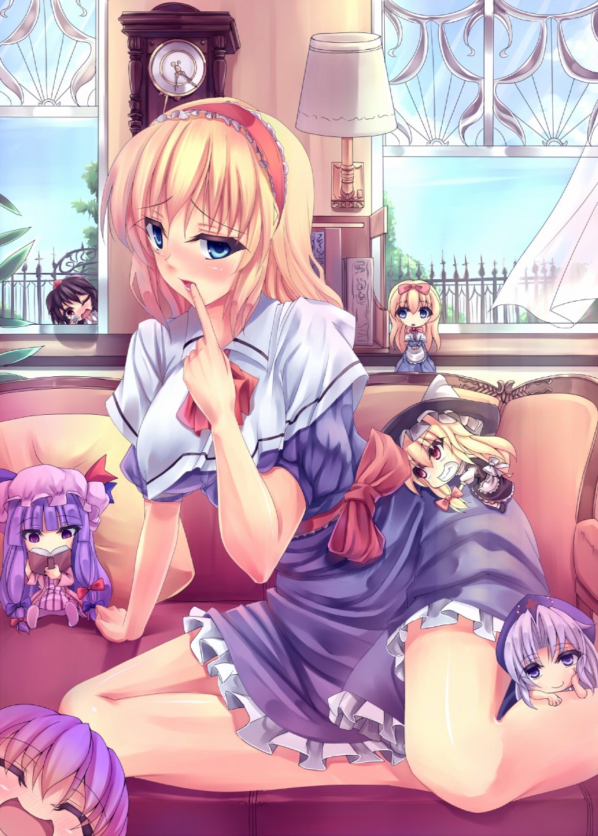kirisame marisa, alice margatroid, patchouli knowledge, shameimaru aya, hijiri byakuren, and 2 more (touhou) drawn by kinntarou