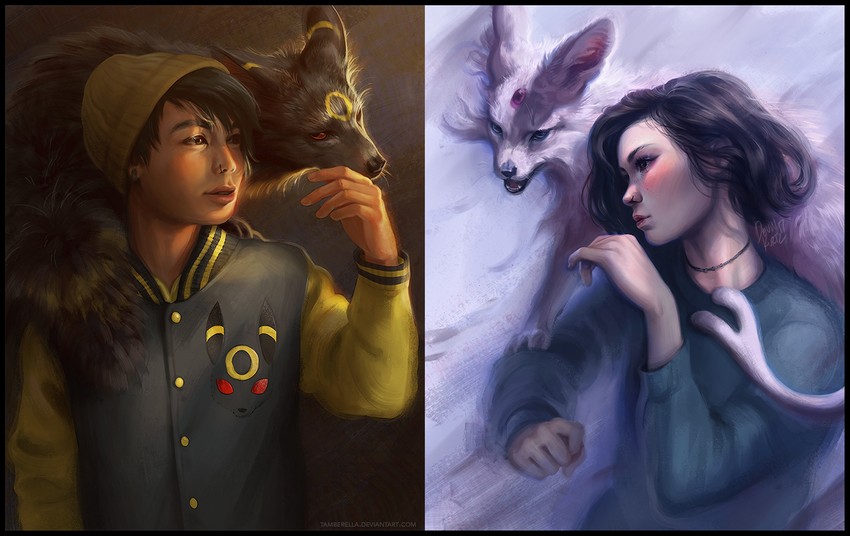 umbreon and espeon (original and 1 more) drawn by devin_elle_kurtz