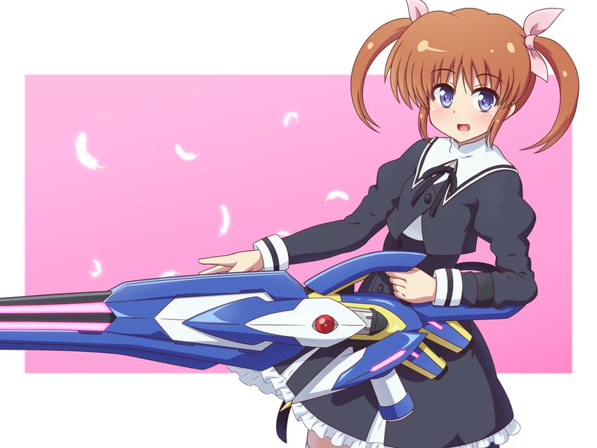 takamachi nanoha, raising heart, and raising heart streamer (lyrical nanoha and 2 more) drawn by yosuzu