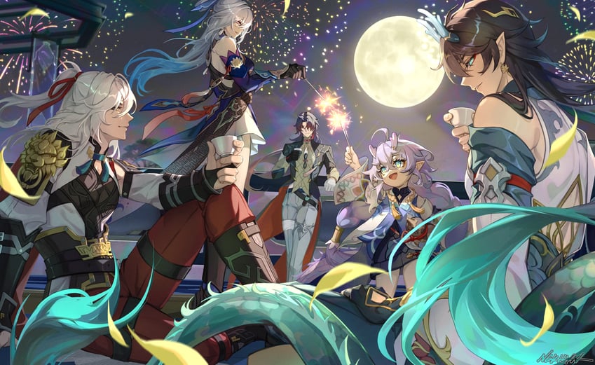 dan heng, blade, jingliu, jing yuan, and bailu (honkai and 1 more) drawn by ngkhyn