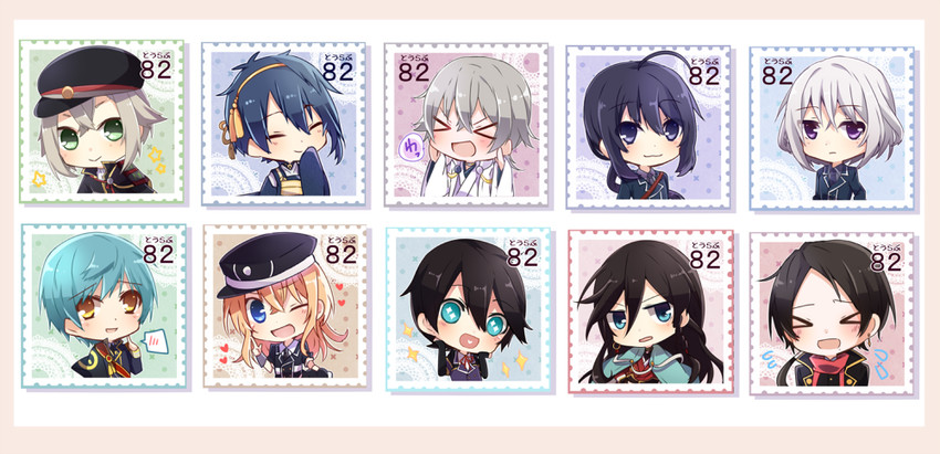 mikazuki munechika, kashuu kiyomitsu, tsurumaru kuninaga, namazuo toushirou, honebami toushirou, and 5 more (touken ranbu) drawn by sxupxdxxy